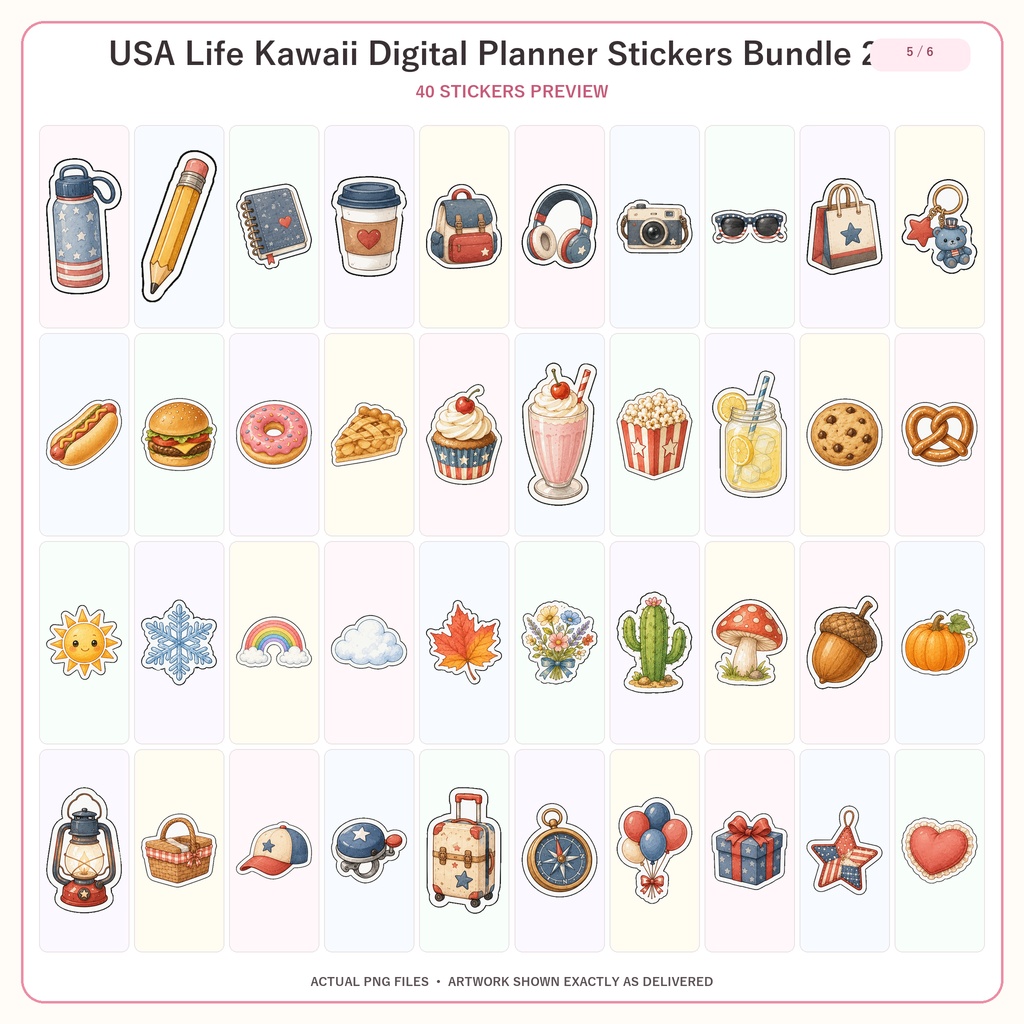 USA Life デジタルプランナーステッカー240枚セット 全6シリーズ GoodNotes Notability対応 かわいいPNG素材