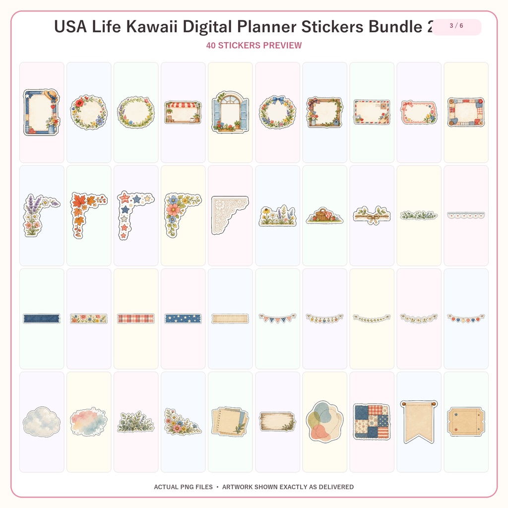 USA Life デジタルプランナーステッカー240枚セット 全6シリーズ GoodNotes Notability対応 かわいいPNG素材