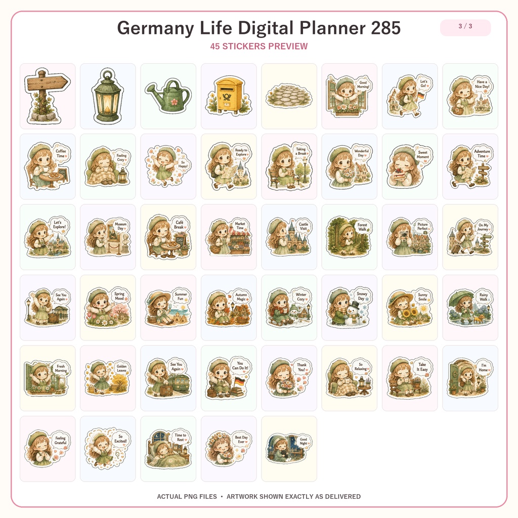 Germany Life デジタルプランナーステッカー285枚セット 全24シート かわいいドイツ暮らし GoodNotes対応 PNG素材