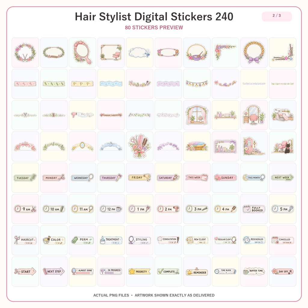 美容師 デジタルステッカー240枚 6セット|かわいいヘアサロン手帳素材 GoodNotes対応 Hair Stylist