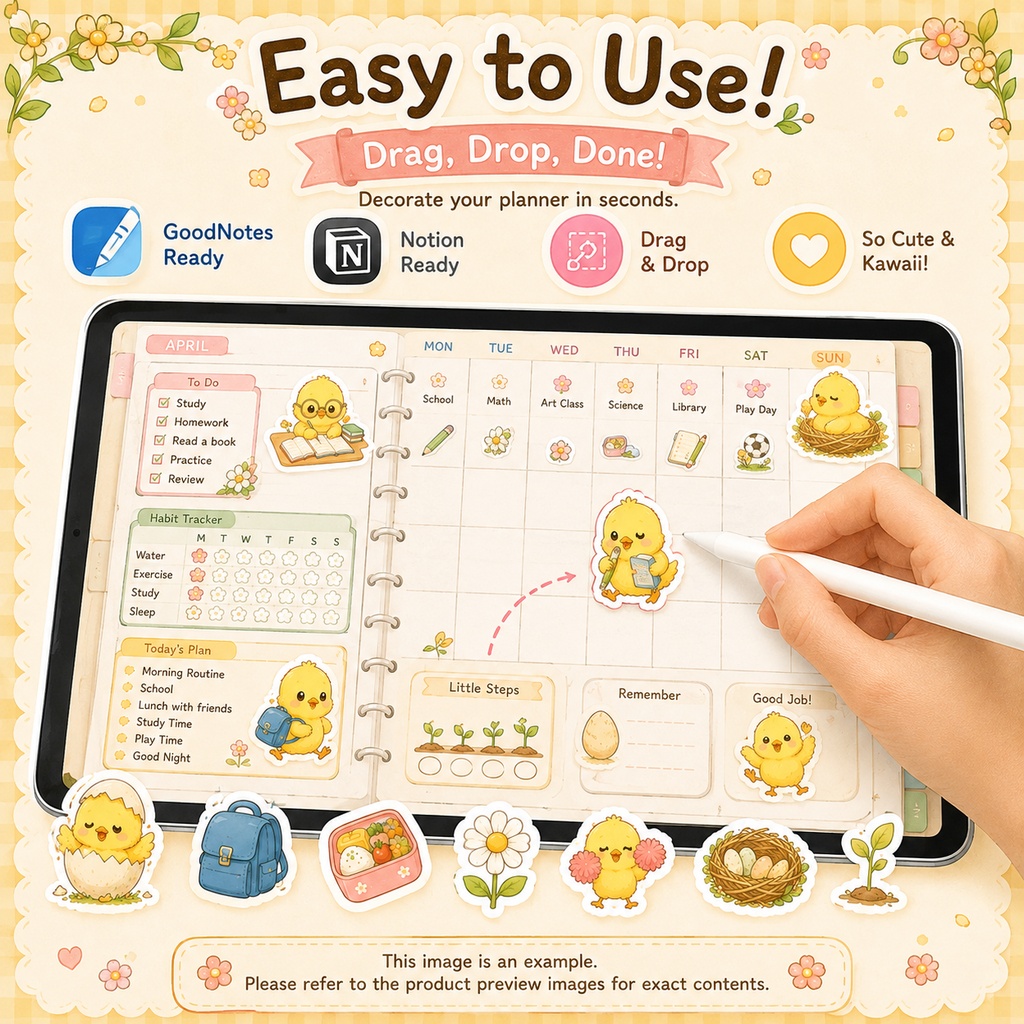 ひよこの毎日 デジタルプランナーステッカー60点|春・学校・日常を楽しむかわいい手帳素材
