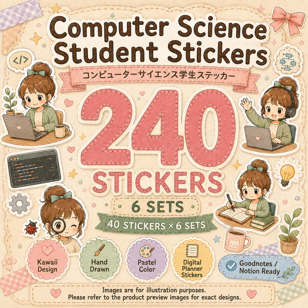 コンピューターサイエンス学生向け デジタルステッカー240枚セット|勉強・プログラミング・デジタルプランナー