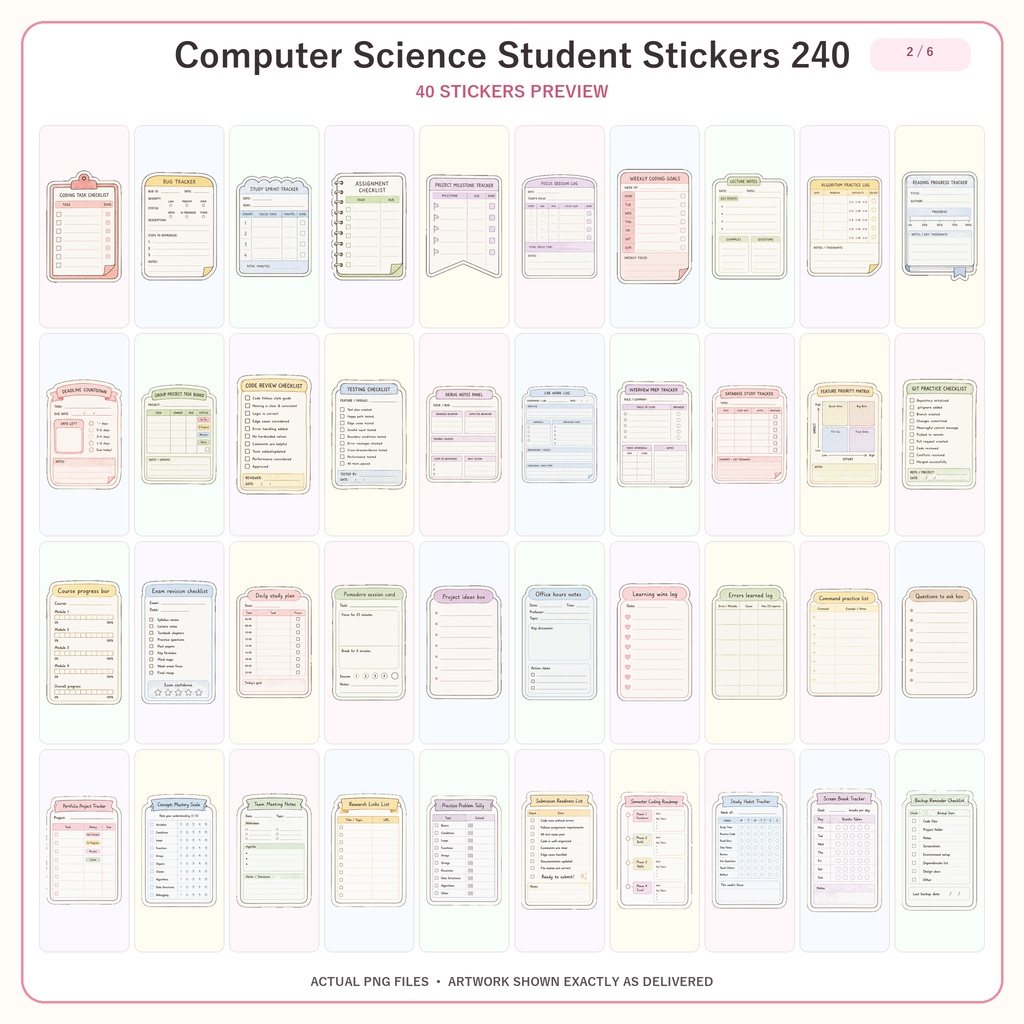コンピューターサイエンス学生向け デジタルステッカー240枚セット|勉強・プログラミング・デジタルプランナー