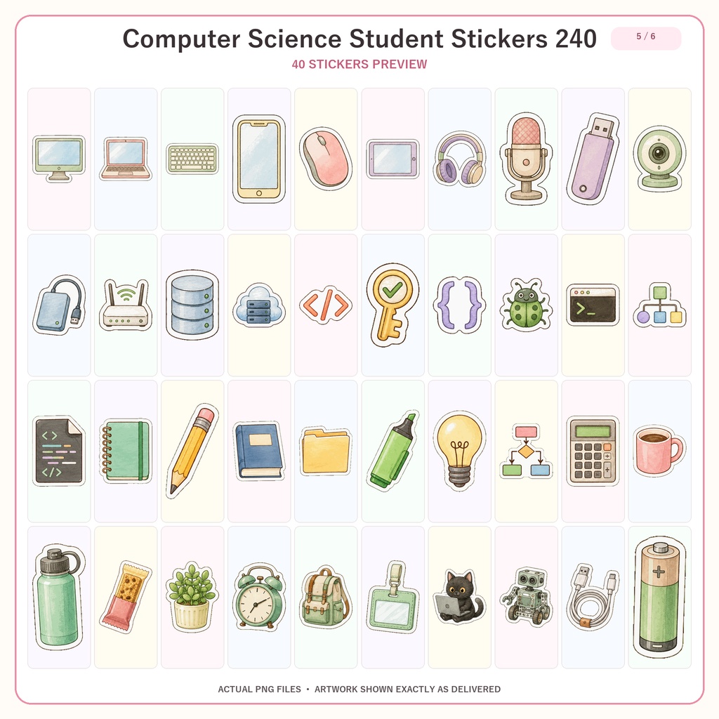 コンピューターサイエンス学生向け デジタルステッカー240枚セット|勉強・プログラミング・デジタルプランナー