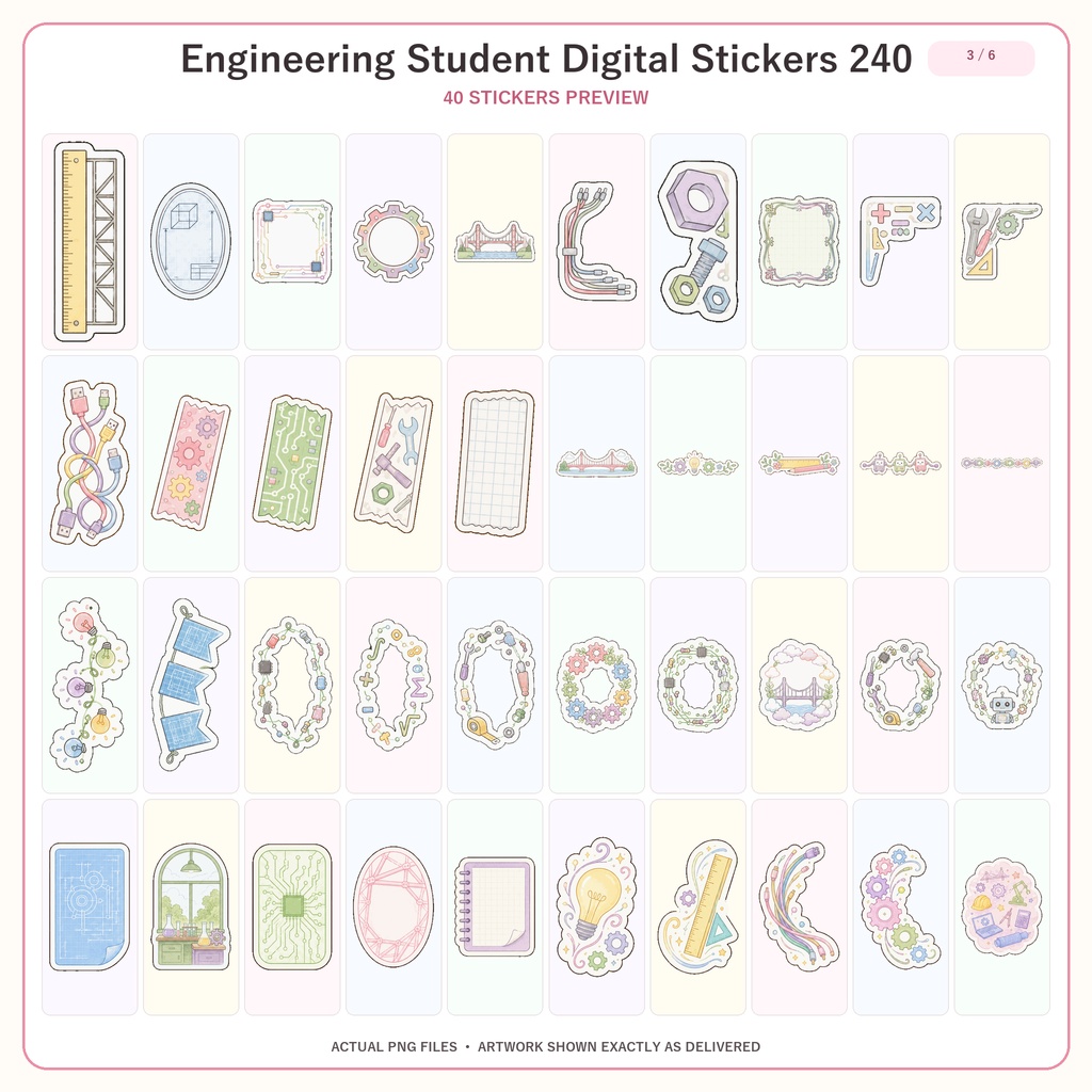 工学学生デジタルステッカー240枚セット|勉強・研究・課題・手帳デコ向け 6テーマセット