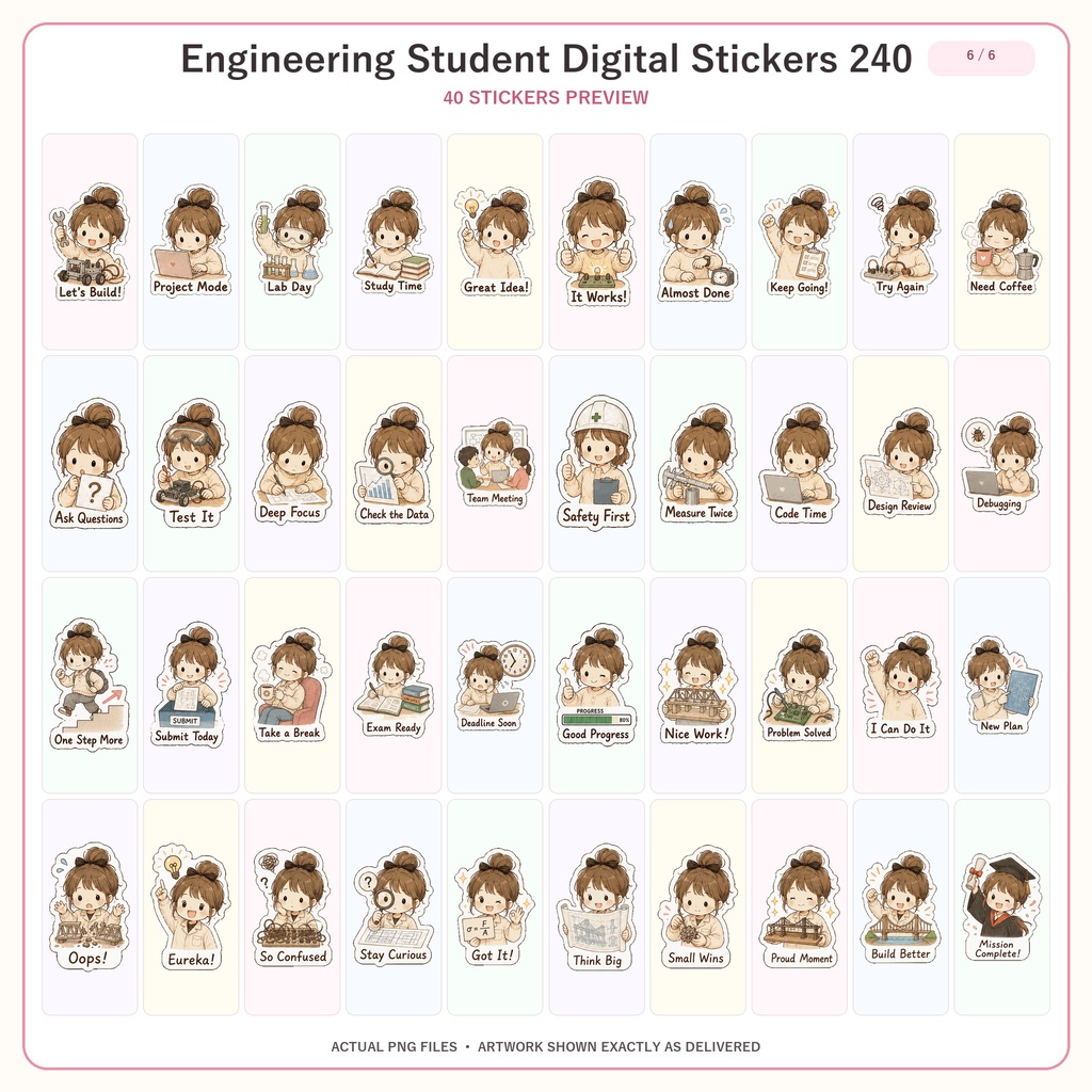工学学生デジタルステッカー240枚セット|勉強・研究・課題・手帳デコ向け 6テーマセット
