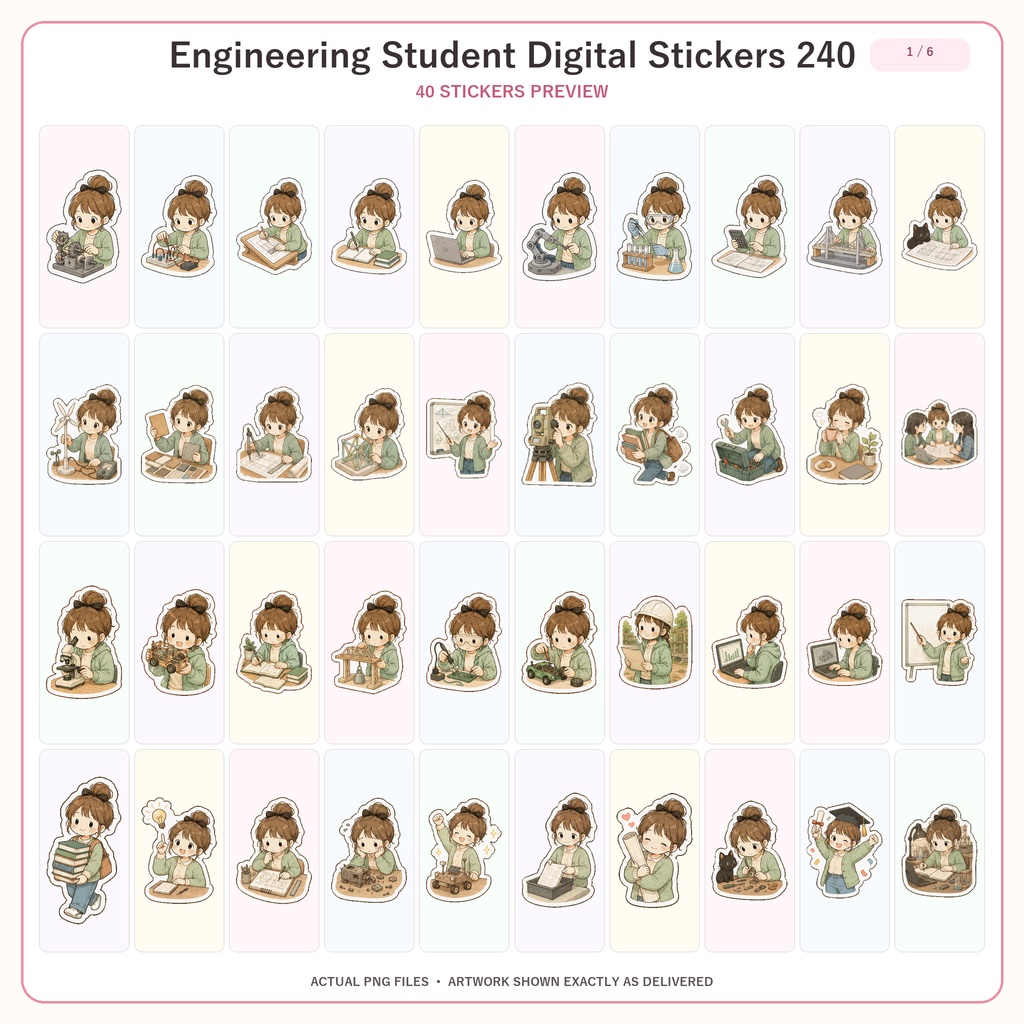 工学学生デジタルステッカー240枚セット|勉強・研究・課題・手帳デコ向け 6テーマセット