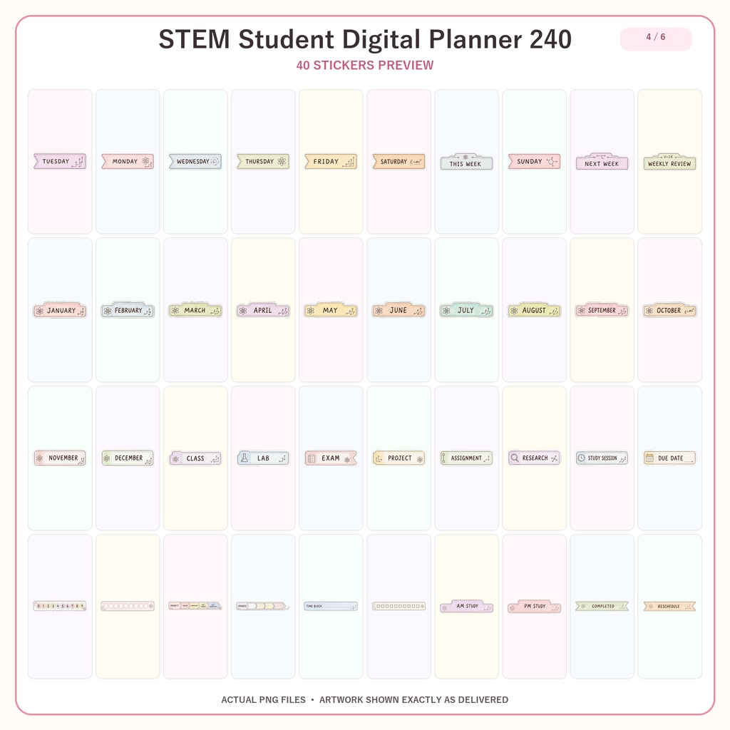 学生STEM デジタルプランナーステッカー240枚セット|勉強・理系・サイエンス・手帳デコ