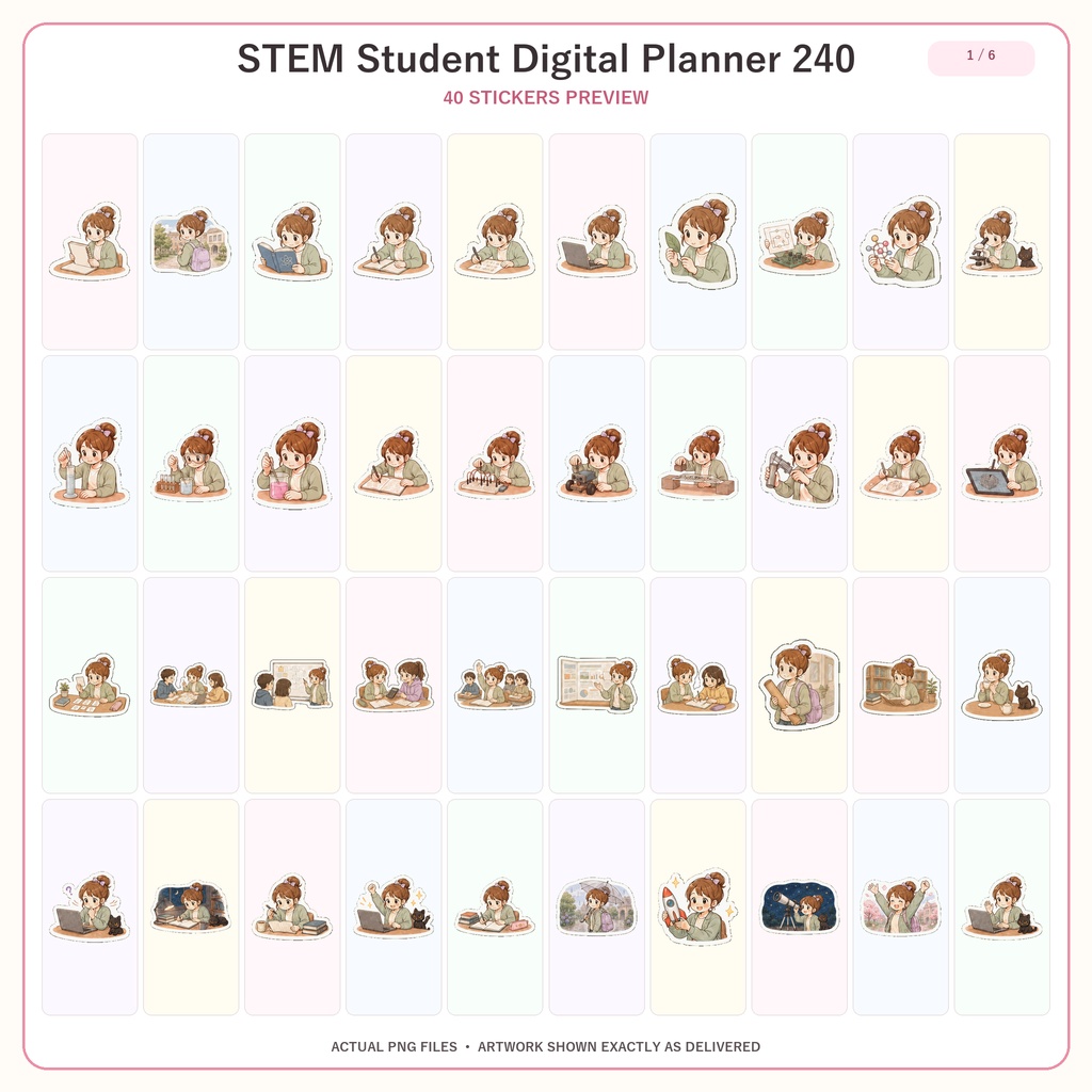 学生STEM デジタルプランナーステッカー240枚セット|勉強・理系・サイエンス・手帳デコ