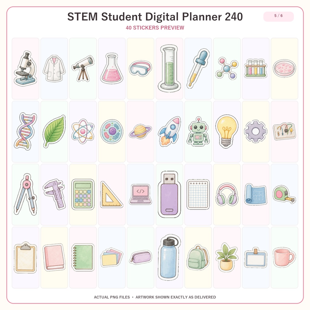学生STEM デジタルプランナーステッカー240枚セット|勉強・理系・サイエンス・手帳デコ