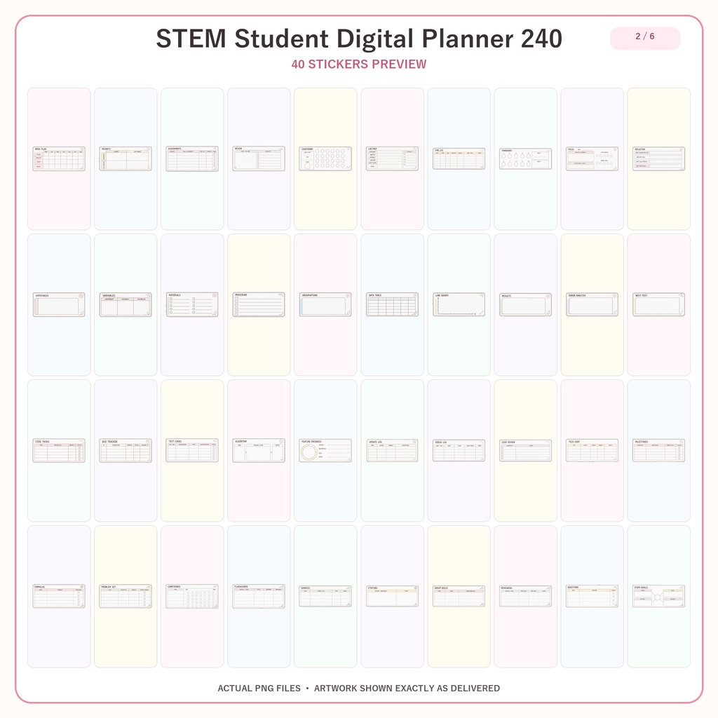 学生STEM デジタルプランナーステッカー240枚セット|勉強・理系・サイエンス・手帳デコ