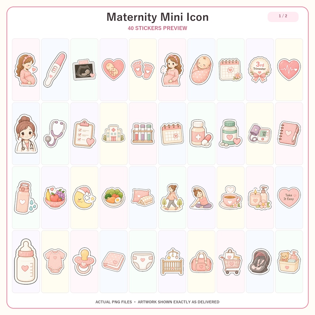 マタニティ ミニアイコン PNGイラスト素材80点|妊娠・健診・セルフケア・出産準備のかわいいデジタル素材
