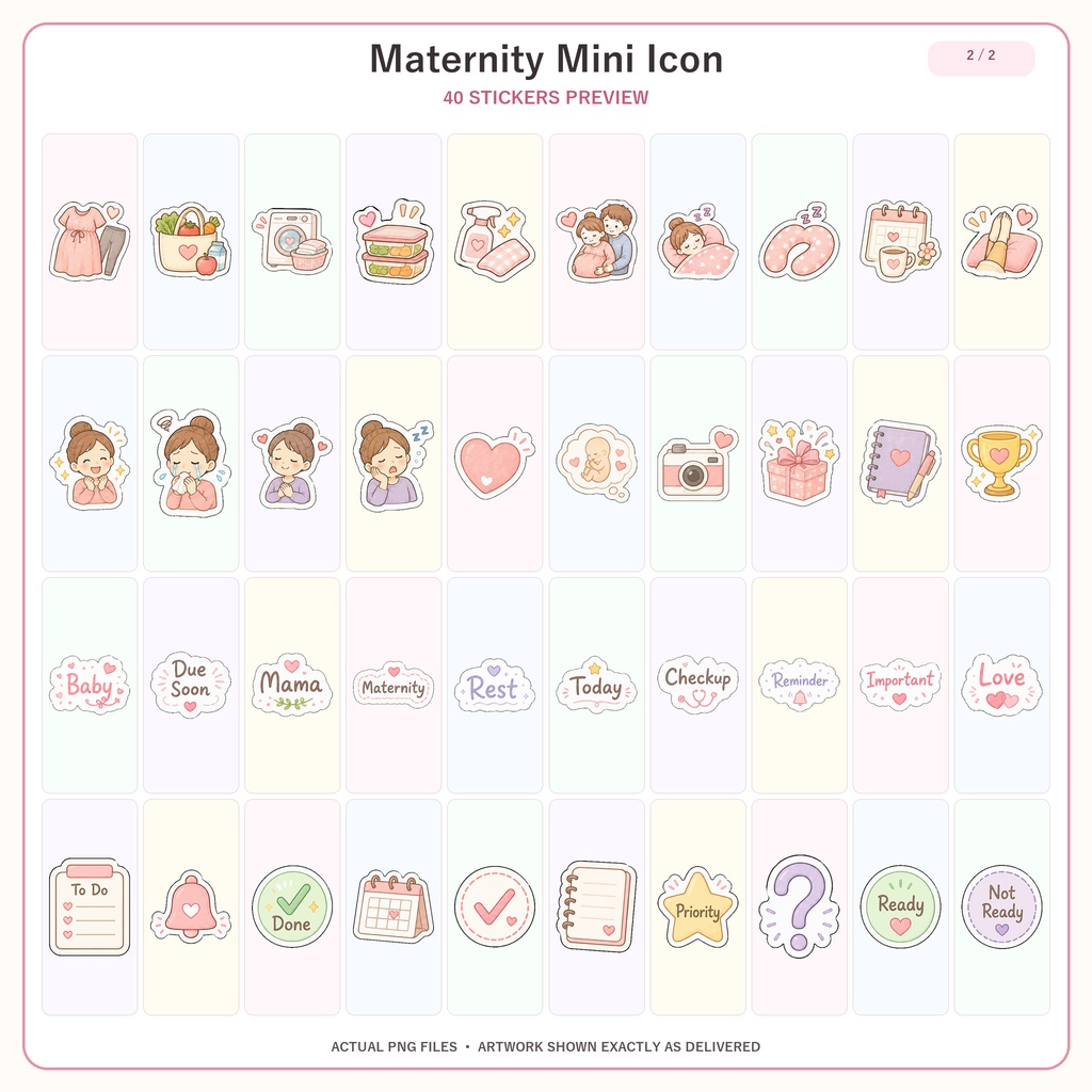 マタニティ ミニアイコン PNGイラスト素材80点|妊娠・健診・セルフケア・出産準備のかわいいデジタル素材