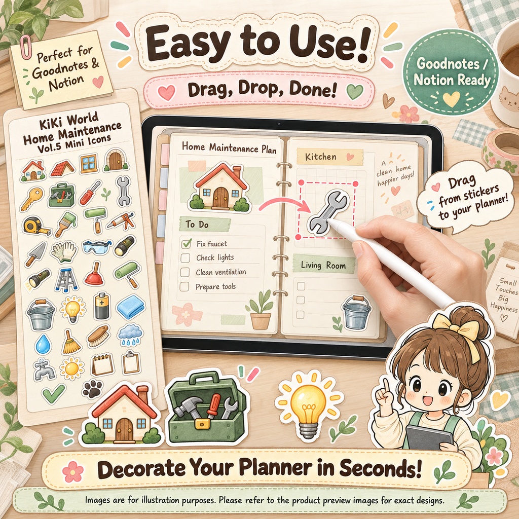 おうちメンテナンスのミニアイコン素材40点|工具・住宅・安全PNGイラスト素材集