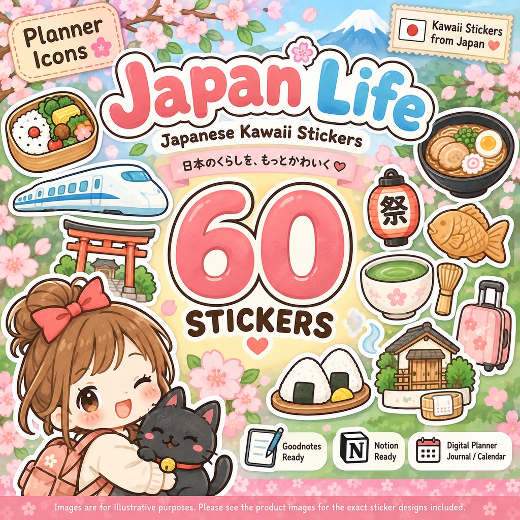 日本の暮らし アイコンシリーズ60 PNGイラスト素材|デジタル手帳・Goodnotesにも使えるかわいい日本モチーフ