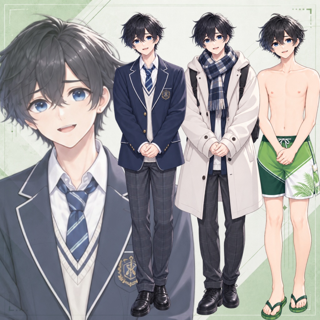 立ち絵素材03_おだやか弱気男子学生（衣装差分有り）