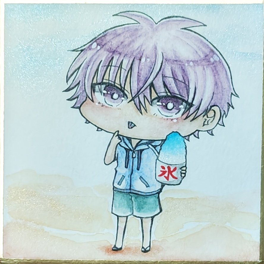 豆色紙(水彩着色)