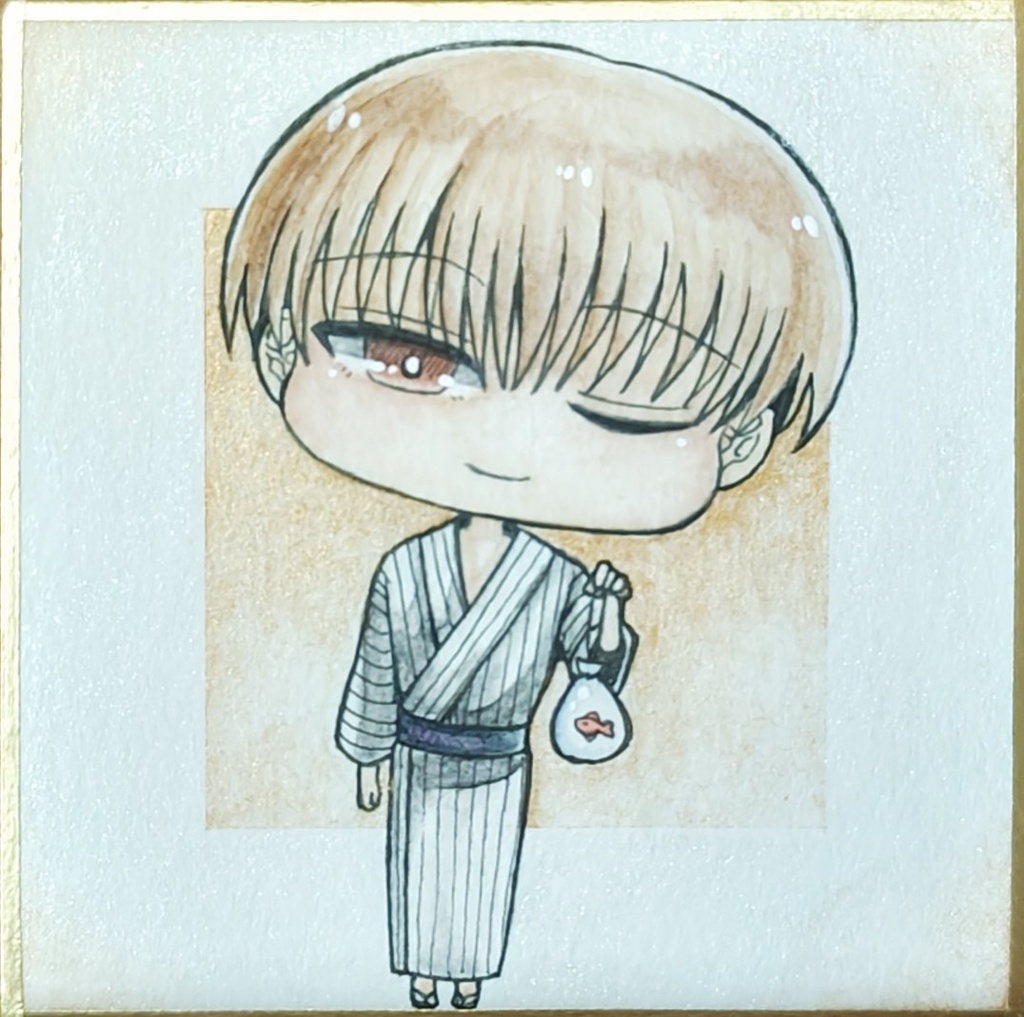 豆色紙(水彩着色)