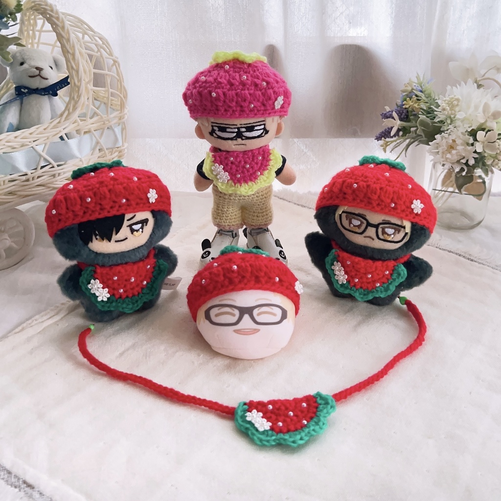 ♡いちごのお帽子&スタイセット♡ヘタつきver.♡