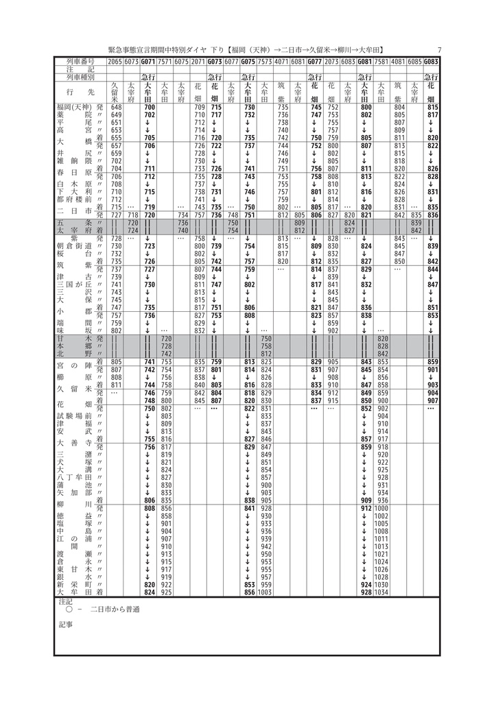 私家版 西鉄電車時刻表 2020.04.18-2020.05.10土休特別減便ダイヤ