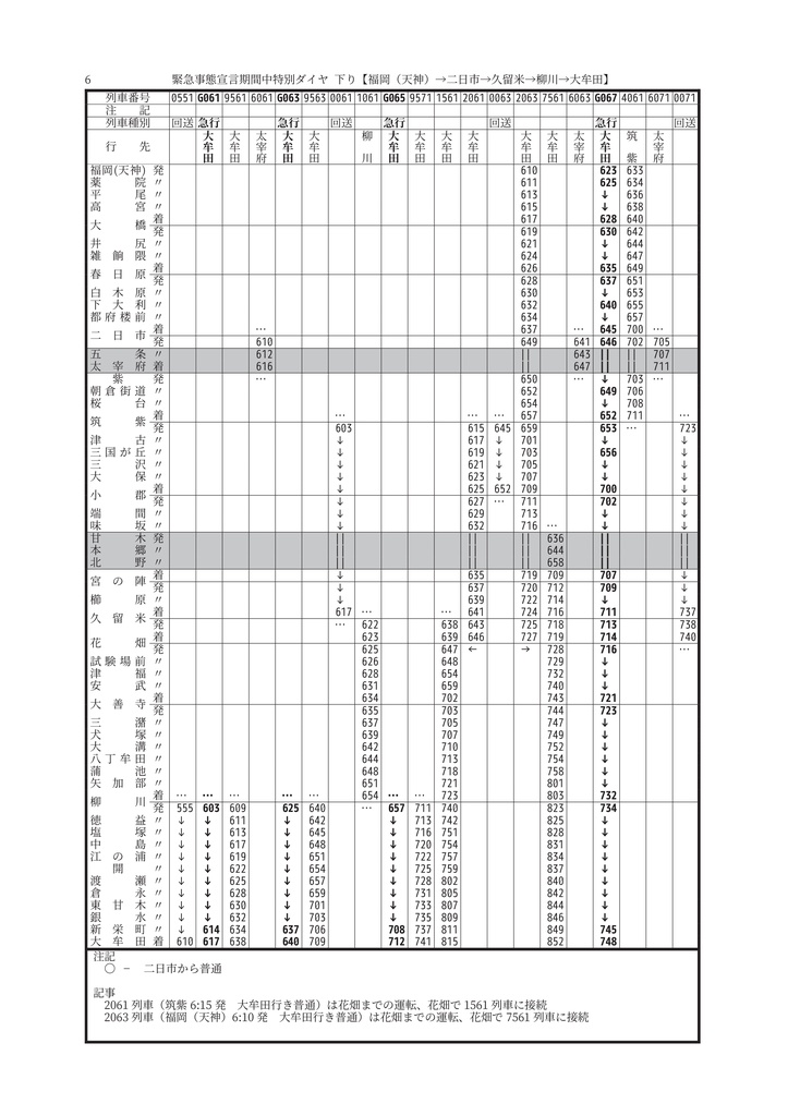 私家版 西鉄電車時刻表 2020.04.18-2020.05.10土休特別減便ダイヤ