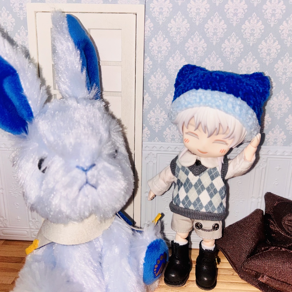 ふわふわネコ耳ニット帽　【水色&ブルー】