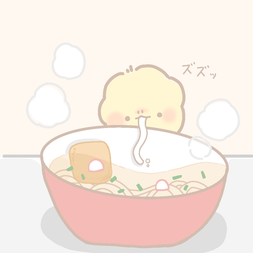 ただのもふもふ　　ましかくステッカー（うどんすすり）