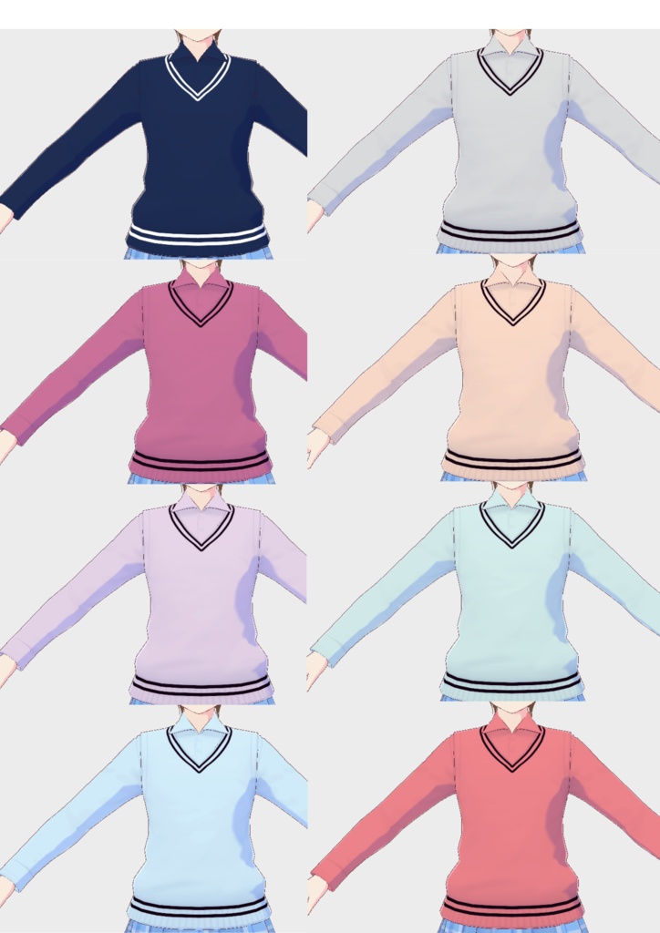 【VRoid Studio】学生風シャツ・ベストセット(春色)
