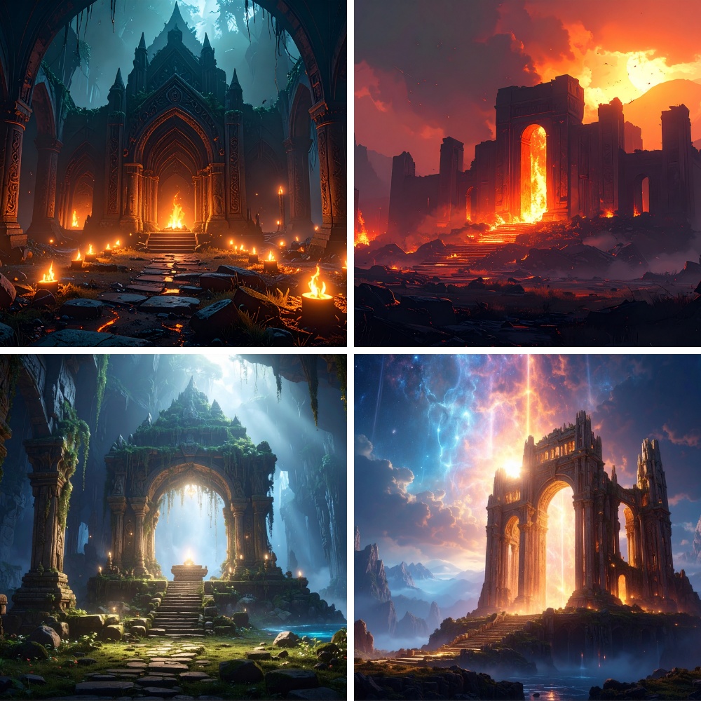 幻想神殿・構図バリエーション完全素材集【全200枚/PDF形式・商用OK】