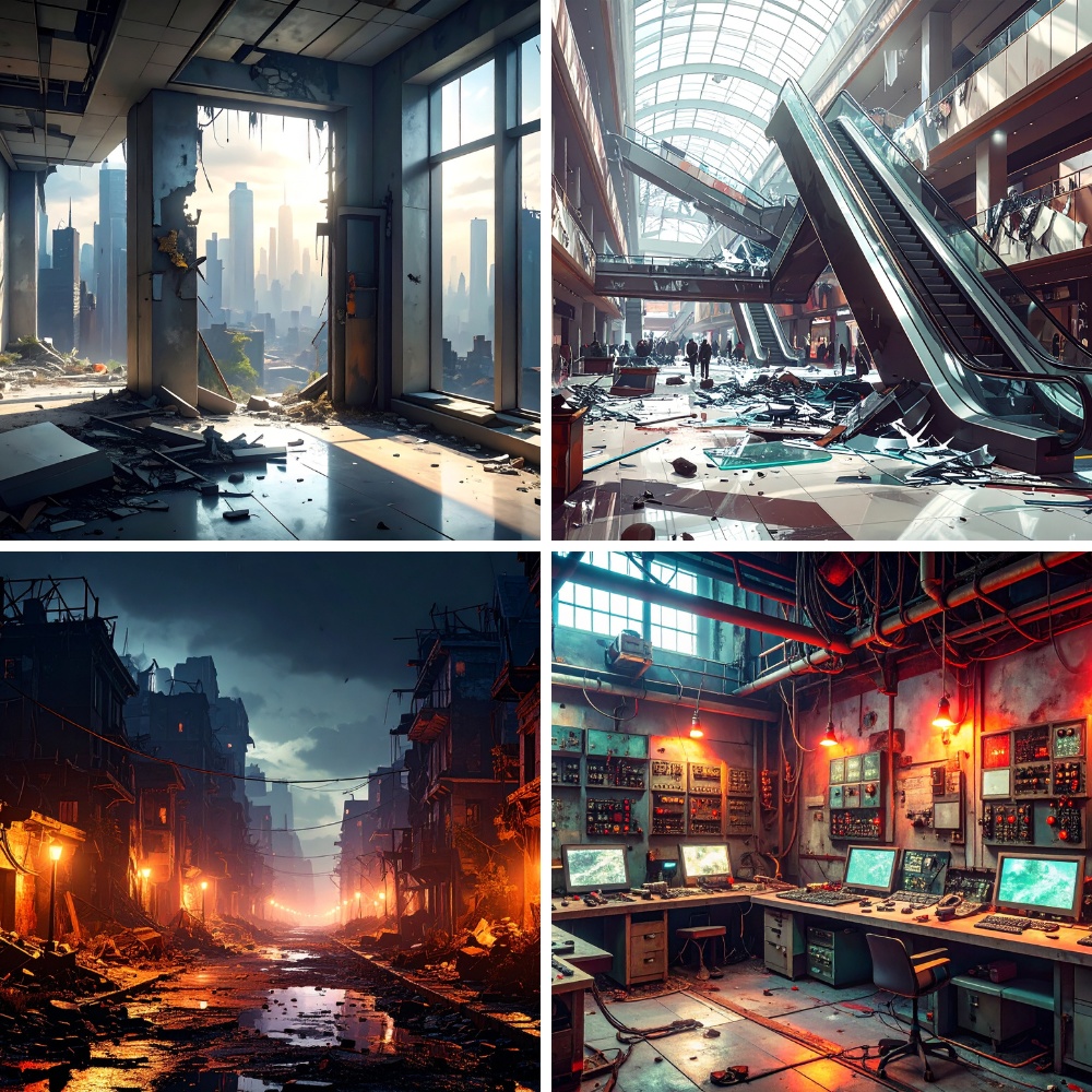 荒廃した街 – 廃墟背景素材パック(200枚/16:9/PDF形式)