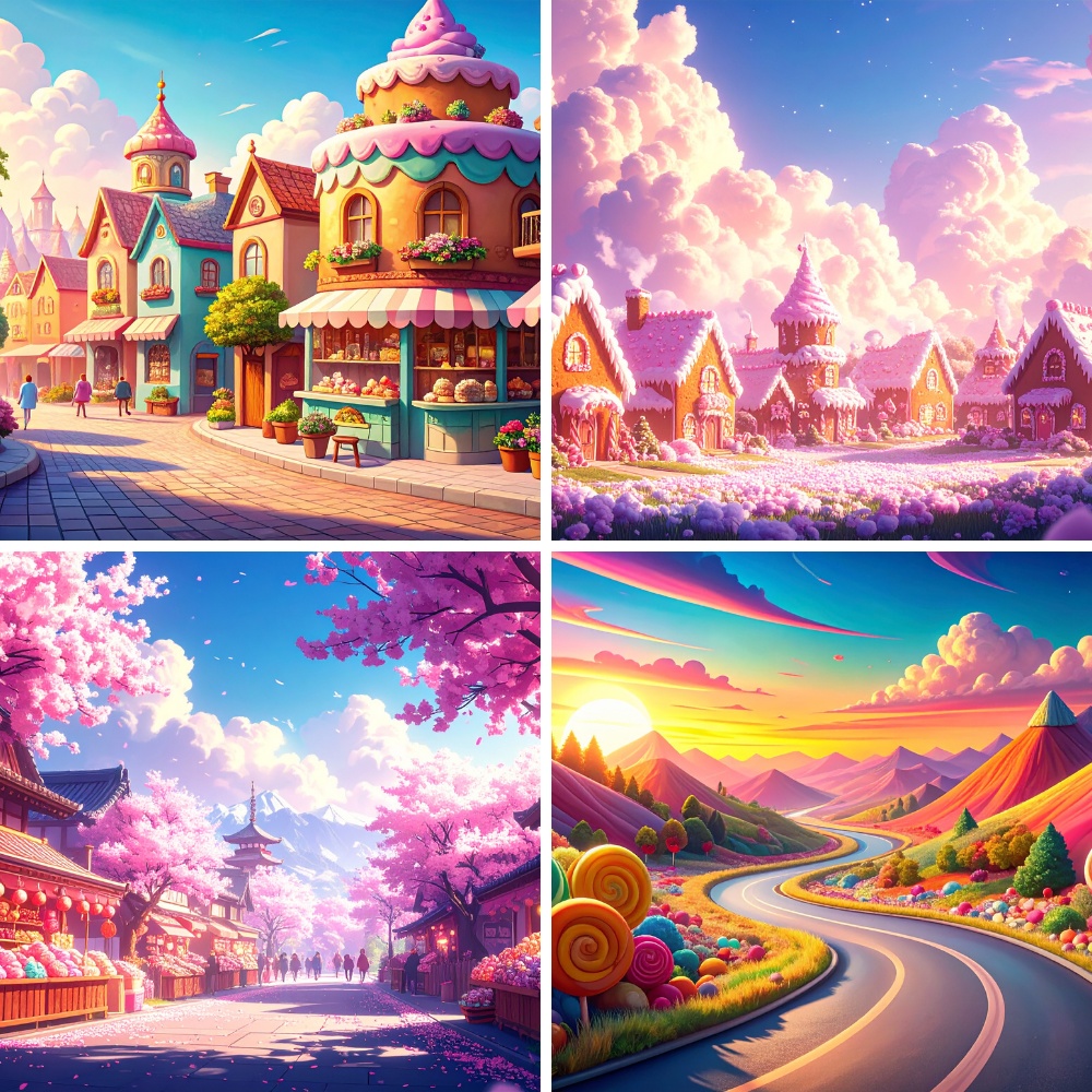 お菓子の街 - 商用利用可 200枚収録 背景素材セット(PDF/16:9)