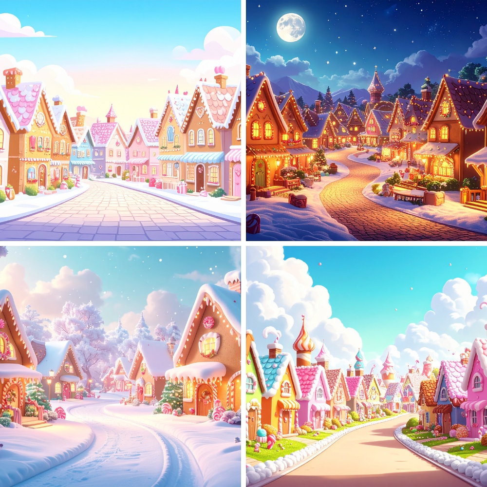 お菓子の街 - 商用利用可 200枚収録 背景素材セット(PDF/16:9)