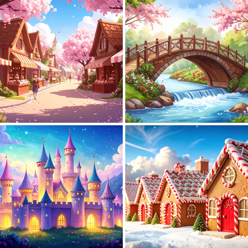 お菓子の街 - 商用利用可 200枚収録 背景素材セット(PDF/16:9)