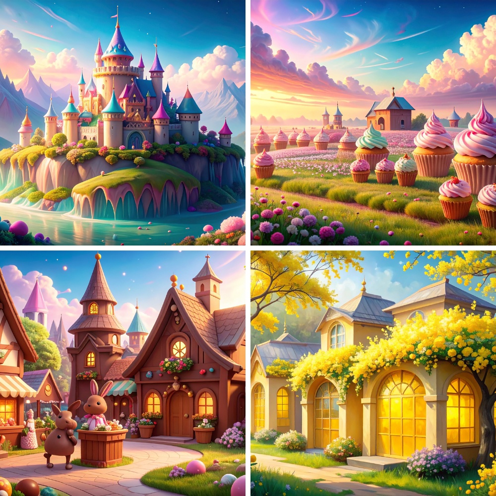 お菓子の街 - 商用利用可 200枚収録 背景素材セット(PDF/16:9)