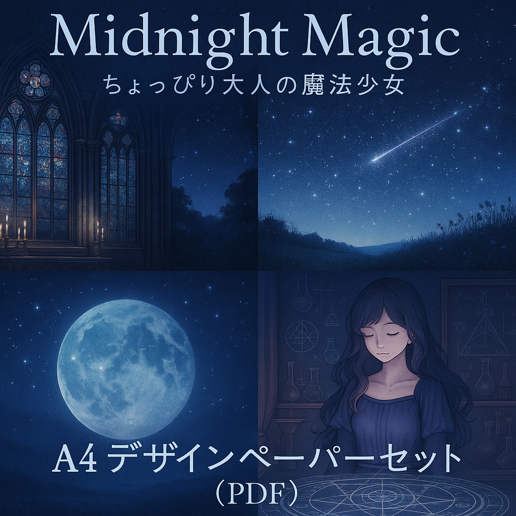 Midnight Magic - ちょっぴり大人の魔法少女 A4デザインペーパーセット（PDF）