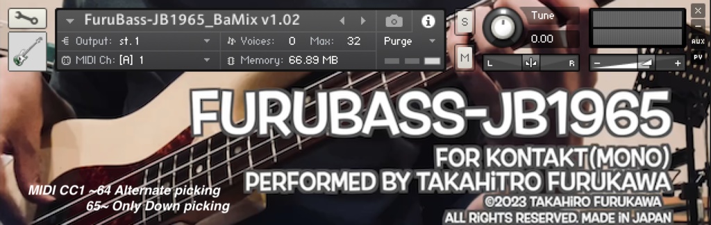 FuruBass-JB1965 ベース音源-ピック弾き for KONTAKT