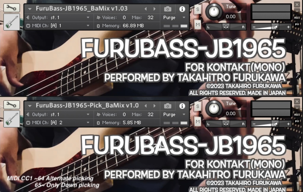 FuruBass-JB1965 ベース音源-指弾き&ピック弾きフルセット for KONTAKT