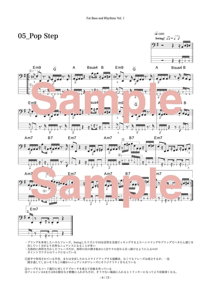 【ベースフレーズ集(譜面付)/BGM集】Fat Bass and Rhythms Vol.1