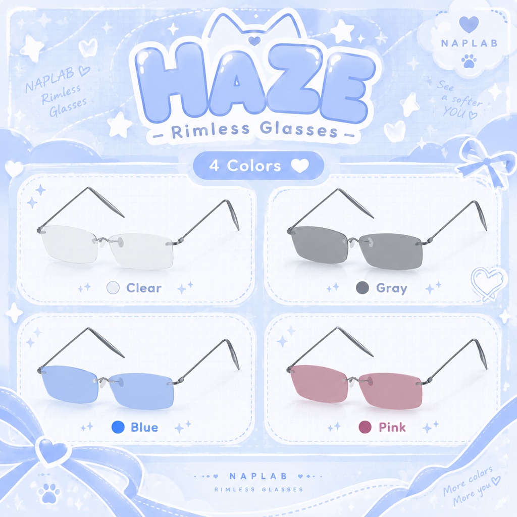 HAZE - Rimless Glasses【VRChat / 4 Colors】