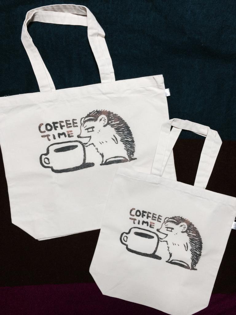 Lサイズ-ハリネズミ堂さんと珈琲タイム-トートバッグ:山