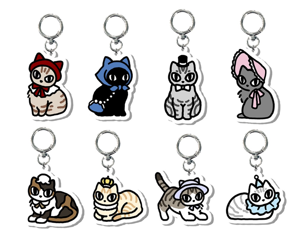 ねこ8匹のアクリルキーホルダー