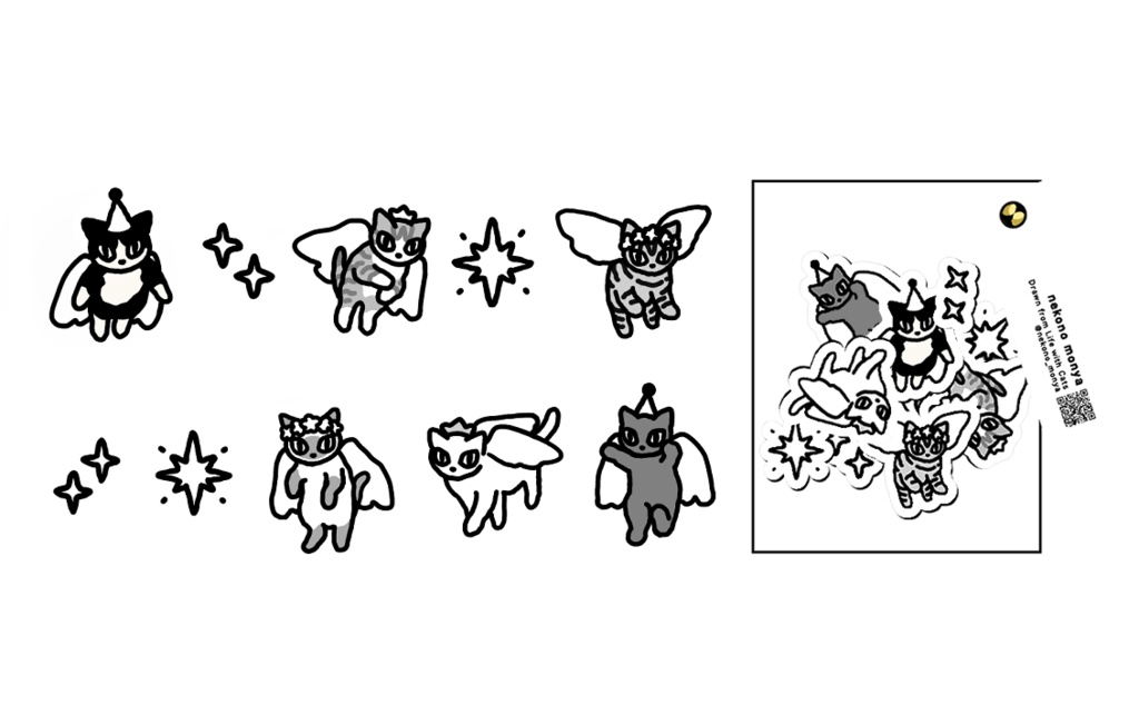 ねこ天使10PCSクリアステッカー