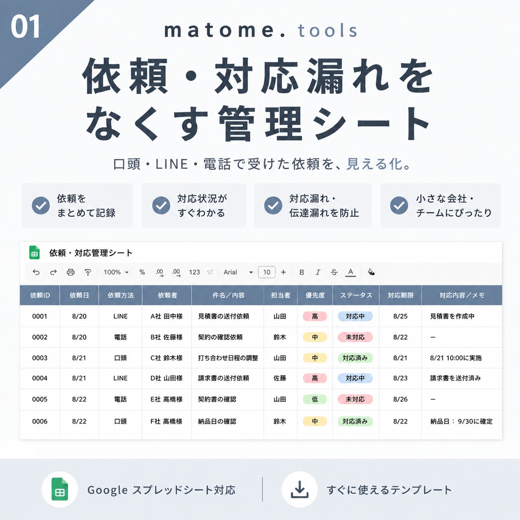 小さな会社の依頼・対応管理シート｜口頭・LINE・電話の対応漏れ防止