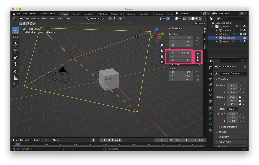 【無料】アイソメトリックビュー用のカメラを簡単に追加できるBlenderアドオン「AddIsometricCamera」