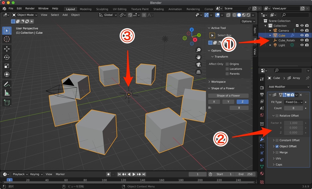 【無料】Blenderの円形配列をサポートするアドオン「Shape of a Flower」