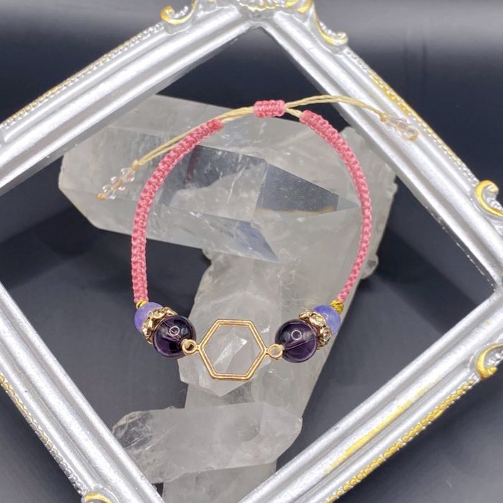 【即納品】6角形チャームブレスレット/桜色【Chimama】