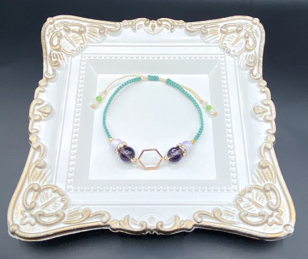 【即納品】6角形チャームブレスレット/青磁色【Chimama】