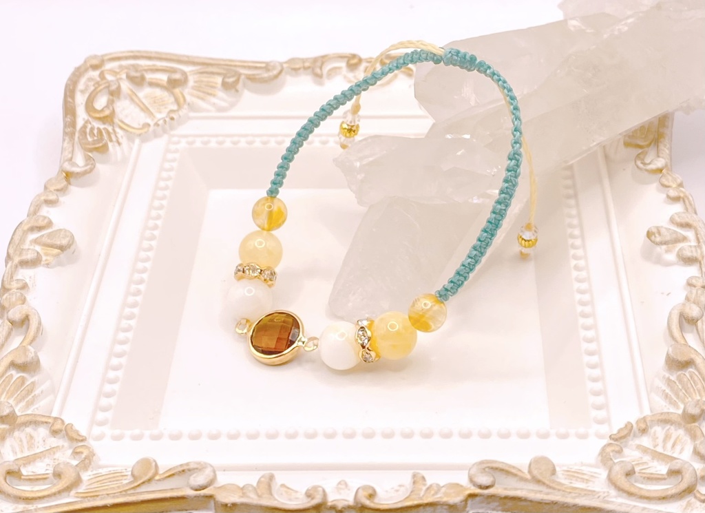 【即納品】ブラウンガラスチャームブレスレット/青磁色【Chimama】