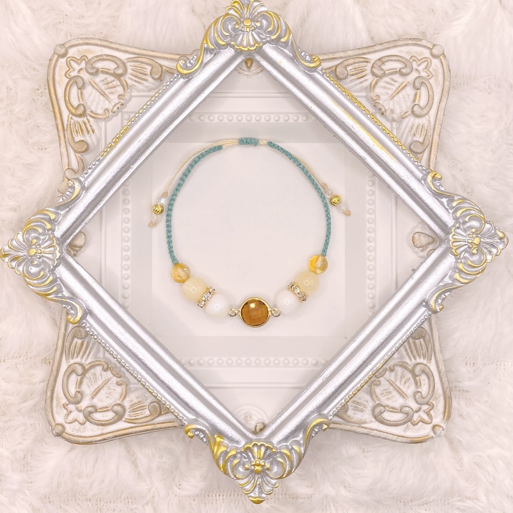 【即納品】ブラウンガラスチャームブレスレット/青磁色【Chimama】