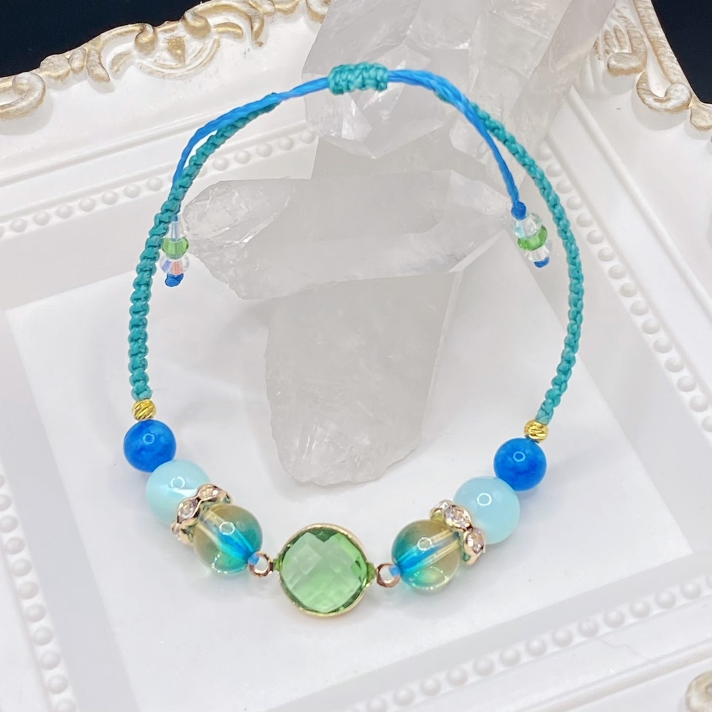 【即納品】ガラスチャームブレスレット/青磁色【Chimama】